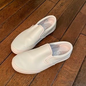 Pink leather slip ons